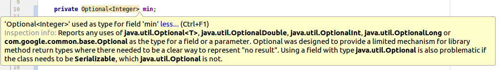 message from intellij about incorrect use of optional